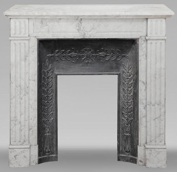 Louis XVI style molded fireplace, in Arabescato marble Louis XVI style molded fireplace, in Arabescato marble-0