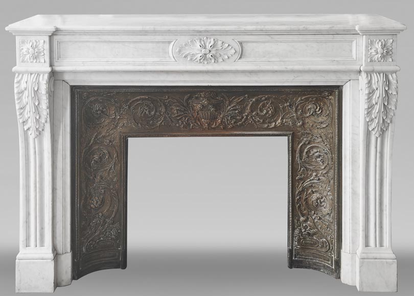 Louis XVI style fireplace with acanthus leaves, in Carrara marble-0