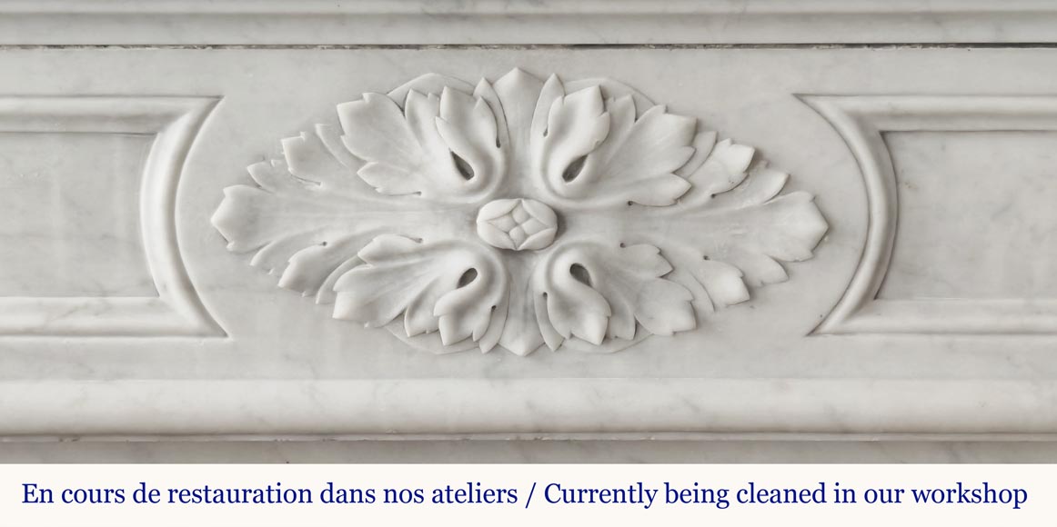 Louis XVI style fireplace with acanthus leaves, in Carrara marble-1
