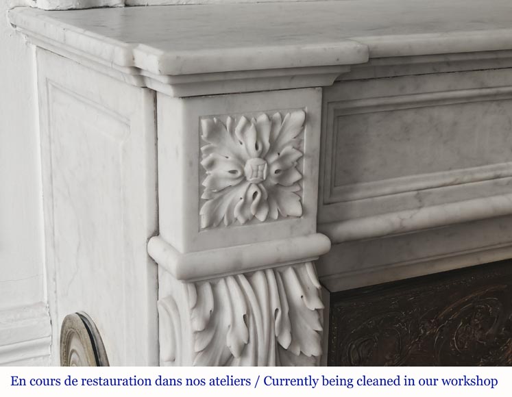 Louis XVI style fireplace with acanthus leaves, in Carrara marble-3