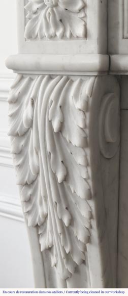 Louis XVI style fireplace with acanthus leaves, in Carrara marble-4