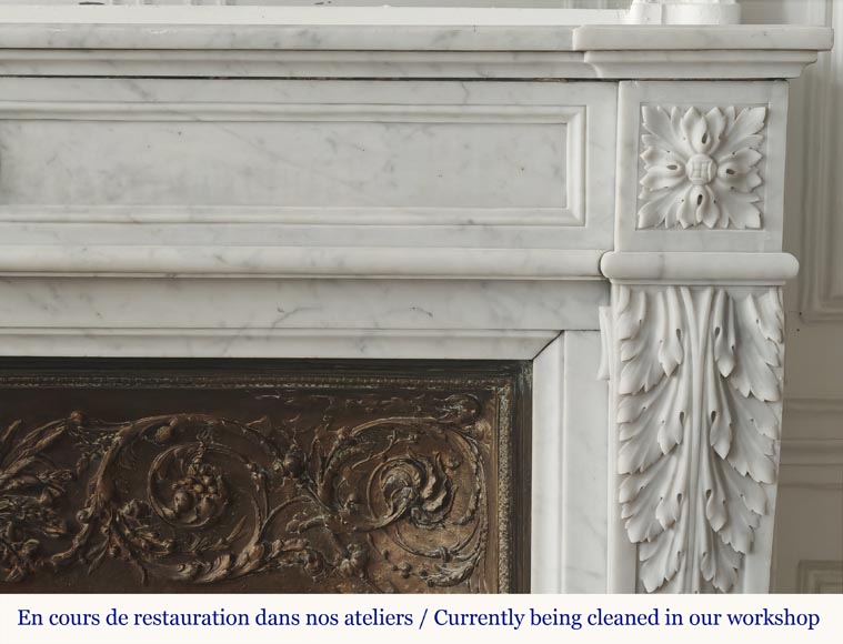 Louis XVI style fireplace with acanthus leaves, in Carrara marble-7