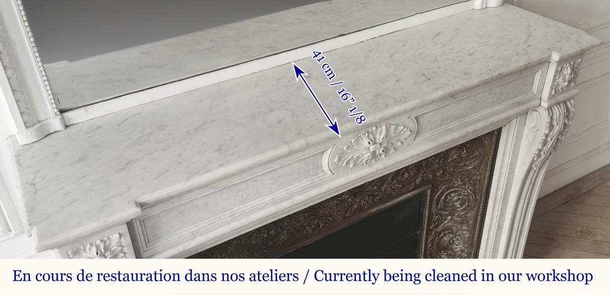 Louis XVI style fireplace with acanthus leaves, in Carrara marble-10