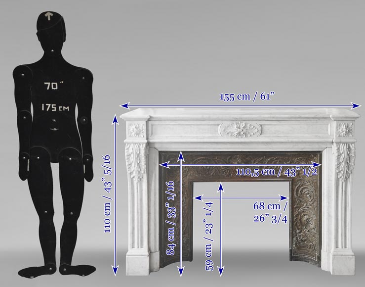 Louis XVI style fireplace with acanthus leaves, in Carrara marble-11