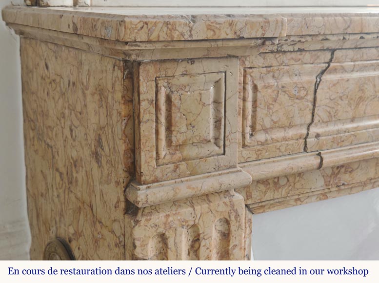 Louis XVI style fireplace with molded decoration, in yellow marble-3