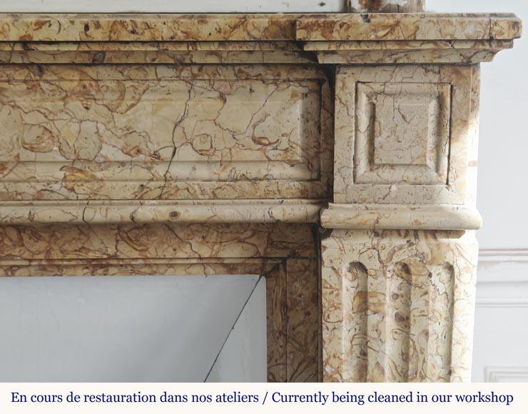 Louis XVI style fireplace with molded decoration, in yellow marble-6