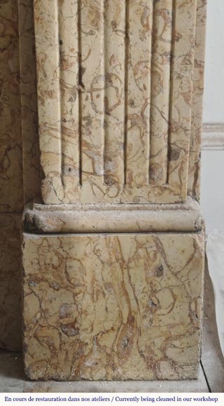 Louis XVI style fireplace with molded decoration, in yellow marble-7