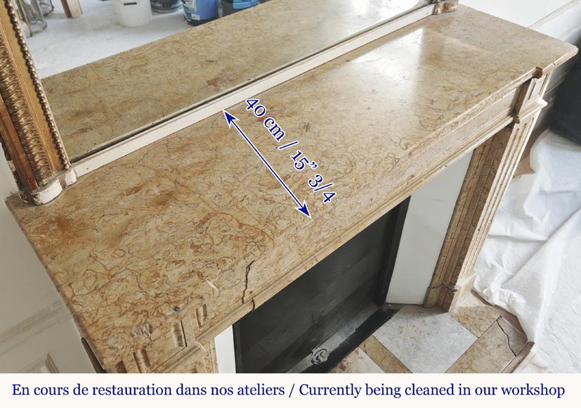 Louis XVI style fireplace with molded decoration, in yellow marble-9