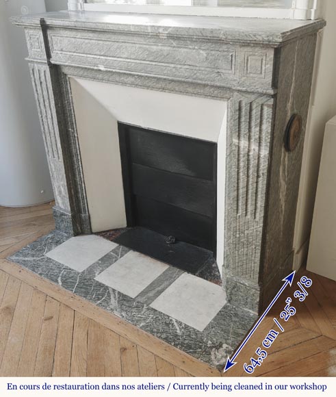 Louis XVI style fireplace with molded decoration, in green Campan marble Louis XVI style fireplace with molded decoration, in green Campan marble-5