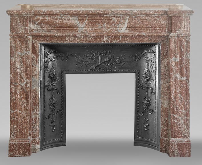 Louis XVI style fireplace with molded decoration, in red Campan marble Louis XVI style fireplace with molded decoration, in red Campan marble-0