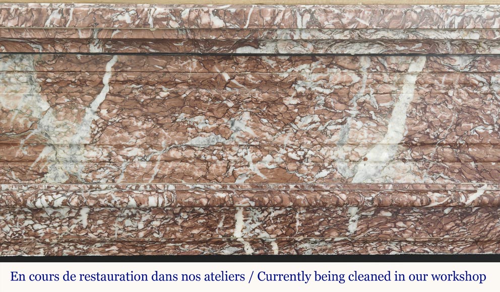 Louis XVI style fireplace with molded decoration, in red Campan marble Louis XVI style fireplace with molded decoration, in red Campan marble-1
