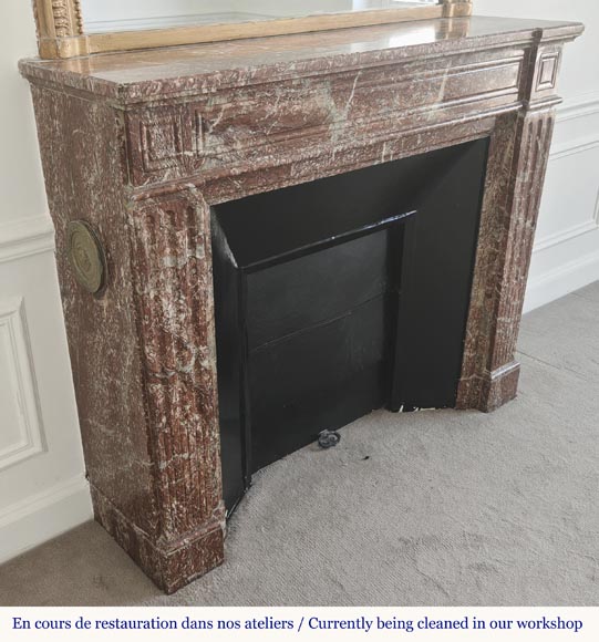 Louis XVI style fireplace with molded decoration, in red Campan marble Louis XVI style fireplace with molded decoration, in red Campan marble-2