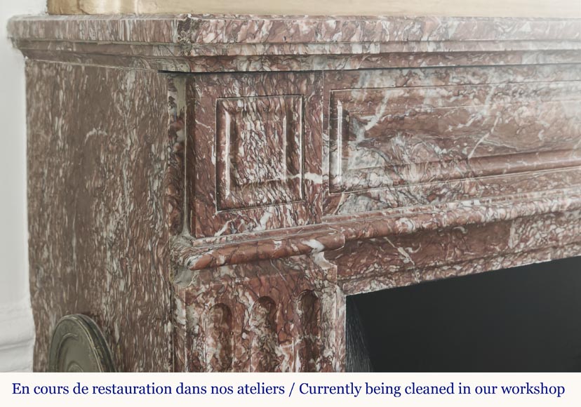 Louis XVI style fireplace with molded decoration, in red Campan marble Louis XVI style fireplace with molded decoration, in red Campan marble-3