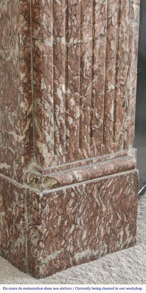 Louis XVI style fireplace with molded decoration, in red Campan marble Louis XVI style fireplace with molded decoration, in red Campan marble-4