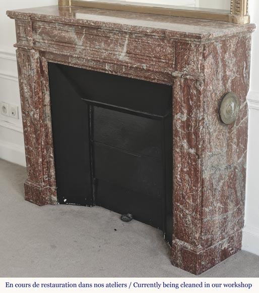 Louis XVI style fireplace with molded decoration, in red Campan marble Louis XVI style fireplace with molded decoration, in red Campan marble-5