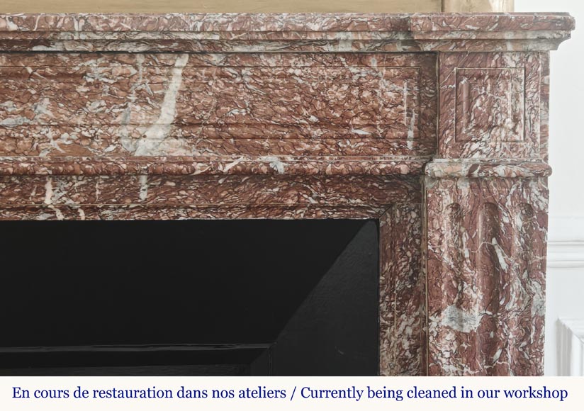 Louis XVI style fireplace with molded decoration, in red Campan marble Louis XVI style fireplace with molded decoration, in red Campan marble-6
