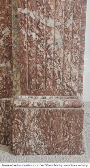 Louis XVI style fireplace with molded decoration, in red Campan marble Louis XVI style fireplace with molded decoration, in red Campan marble-7