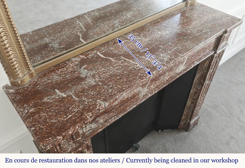 Louis XVI style fireplace with molded decoration, in red Campan marble Louis XVI style fireplace with molded decoration, in red Campan marble-8