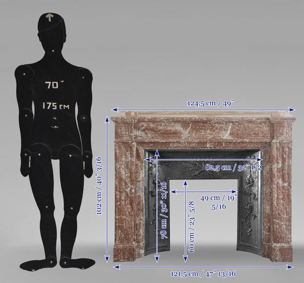 Louis XVI style fireplace with molded decoration, in red Campan marble Louis XVI style fireplace with molded decoration, in red Campan marble-9