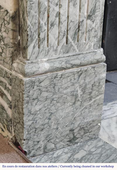 Louis XVI style fireplace molded in white-veined green Campan marble-4