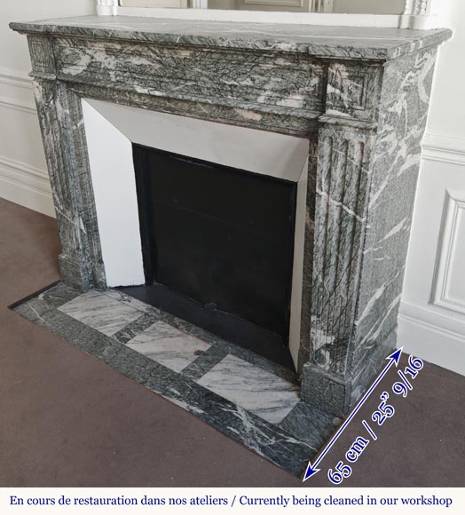 Louis XVI style fireplace molded in white-veined green Campan marble-5