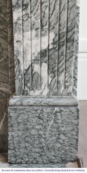 Louis XVI style fireplace molded in white-veined green Campan marble-7
