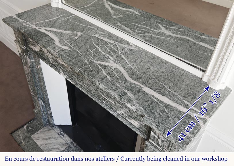 Louis XVI style fireplace molded in white-veined green Campan marble-9