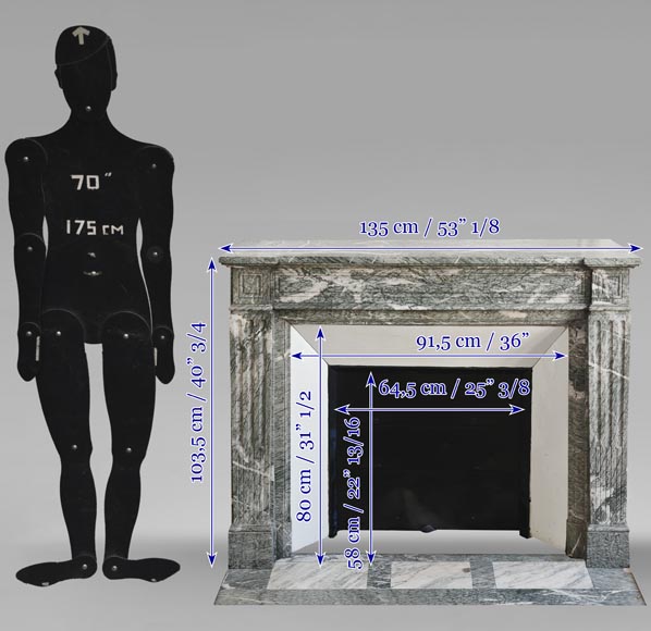 Louis XVI style fireplace molded in white-veined green Campan marble-10