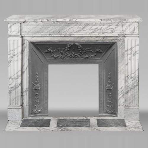  Louis XVI style fireplace in veined Carrara marble