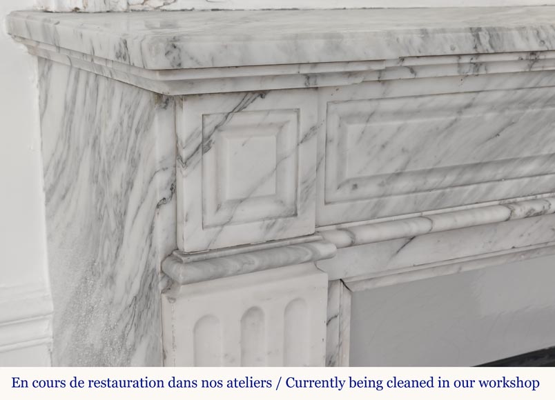  Louis XVI style fireplace in veined Carrara marble-3