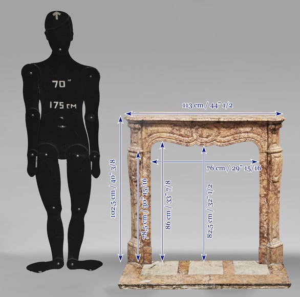Louis XV style fireplace, Pompadour model, in brocatelle-type marble Louis XV style fireplace, Pompadour model, in brocatelle-type marble-10