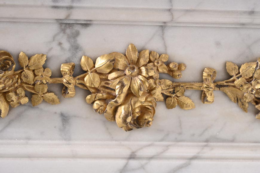 Louis XVI-Style Fireplace in Carrara Marble with Gilt Bronze Decoration Louis XVI-Style Fireplace in Carrara Marble with Gilt Bronze Decoration-13