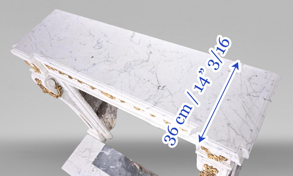 Louis XVI-Style Fireplace in Carrara Marble with Gilt Bronze Decoration Louis XVI-Style Fireplace in Carrara Marble with Gilt Bronze Decoration-16