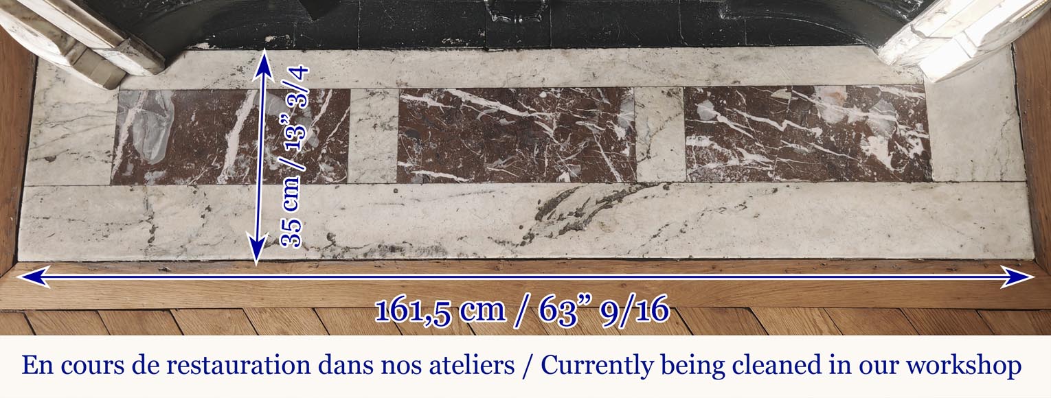 Curved Louis XVI style fireplace in veined marble, with bronze asparagus decoration Curved Louis XVI style fireplace in veined marble, with bronze asparagus decoration-9