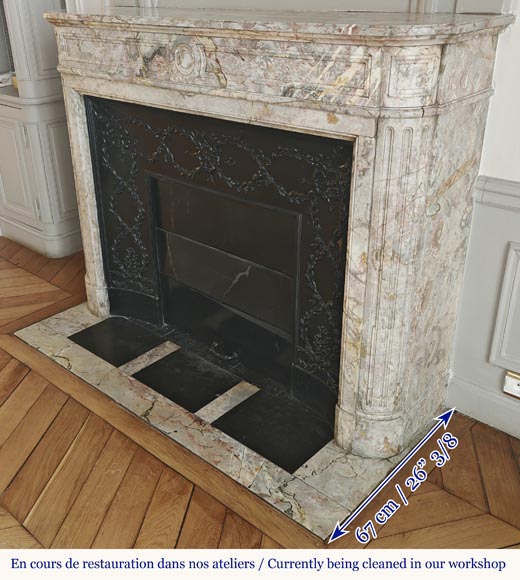 Louis XVI style fireplace with rounded corner, in Sarrancolin marble Louis XVI style fireplace with rounded corner, in Sarrancolin marble-4