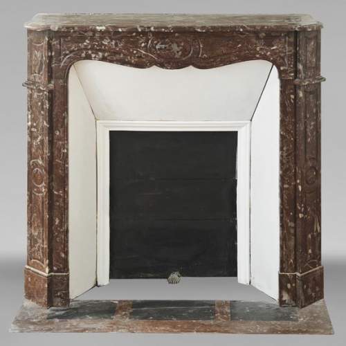 Louis XV style fireplace, Pompadour model, flat, in red marble from the North