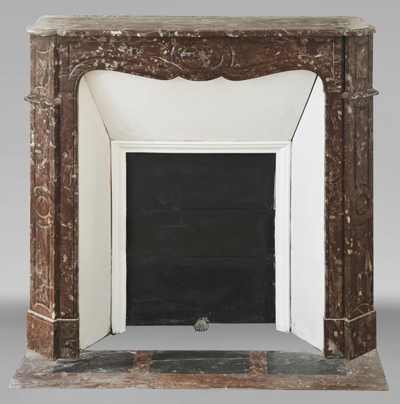Louis XV style fireplace, Pompadour model, flat, in red marble from the North Louis XV style fireplace, Pompadour model, flat, in red marble from the North-0