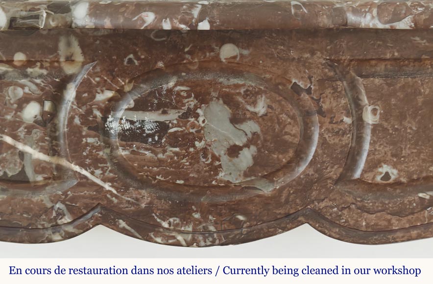 Louis XV style fireplace, Pompadour model, flat, in red marble from the North Louis XV style fireplace, Pompadour model, flat, in red marble from the North-1