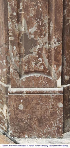 Louis XV style fireplace, Pompadour model, flat, in red marble from the North Louis XV style fireplace, Pompadour model, flat, in red marble from the North-3