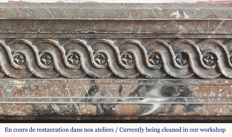 Louis XVI period fireplace, sculpted in Rouge Royal, decorated with a vitruvian frieze Louis XVI period fireplace, sculpted in Rouge Royal, decorated with a vitruvian frieze-1