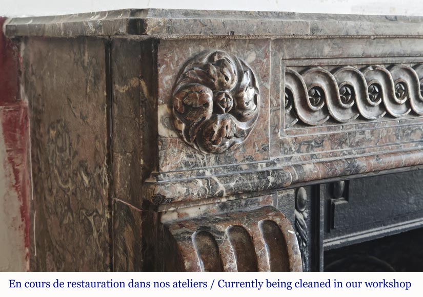 Louis XVI period fireplace, sculpted in Rouge Royal, decorated with a vitruvian frieze Louis XVI period fireplace, sculpted in Rouge Royal, decorated with a vitruvian frieze-3