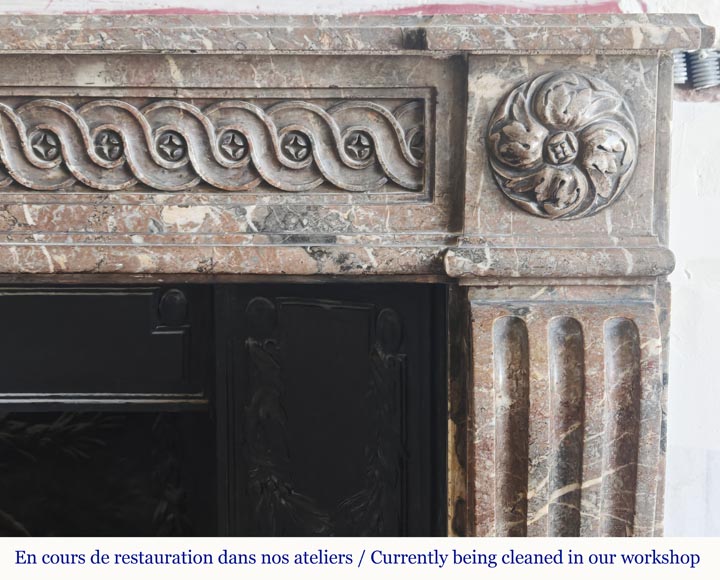 Louis XVI period fireplace, sculpted in Rouge Royal, decorated with a vitruvian frieze Louis XVI period fireplace, sculpted in Rouge Royal, decorated with a vitruvian frieze-7