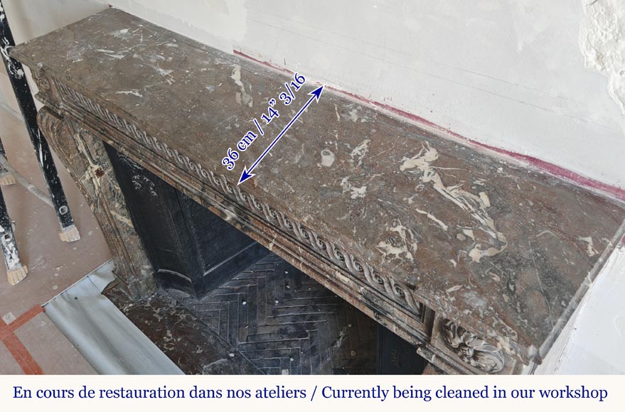 Louis XVI period fireplace, sculpted in Rouge Royal, decorated with a vitruvian frieze Louis XVI period fireplace, sculpted in Rouge Royal, decorated with a vitruvian frieze-9