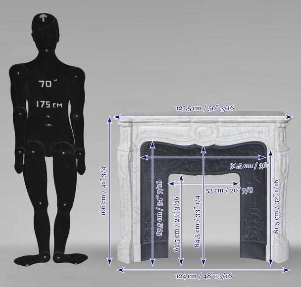 Louis XV style fireplace, Pompadour model, in Carrara marble Louis XV style fireplace, Pompadour model, in Carrara marble-9