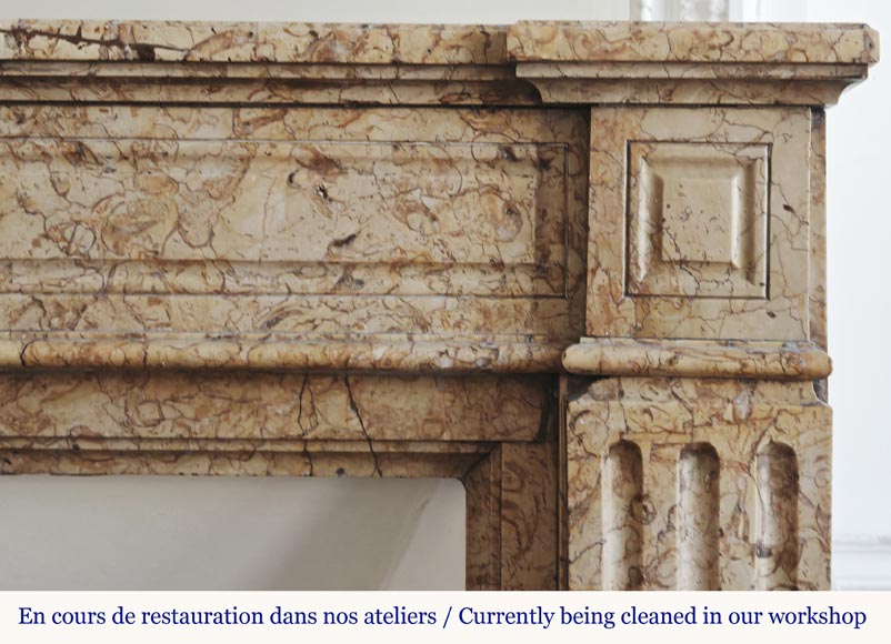 Louis XVI style molded fireplace, in yellow marble Louis XVI style molded fireplace, in yellow marble-5