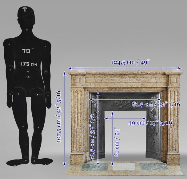 Louis XVI style molded fireplace, in yellow marble Louis XVI style molded fireplace, in yellow marble-8