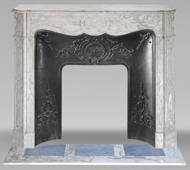 Louis XV style fireplace, Pompadour model, in gray Medici breccia Louis XV style fireplace, Pompadour model, in gray Medici breccia-0