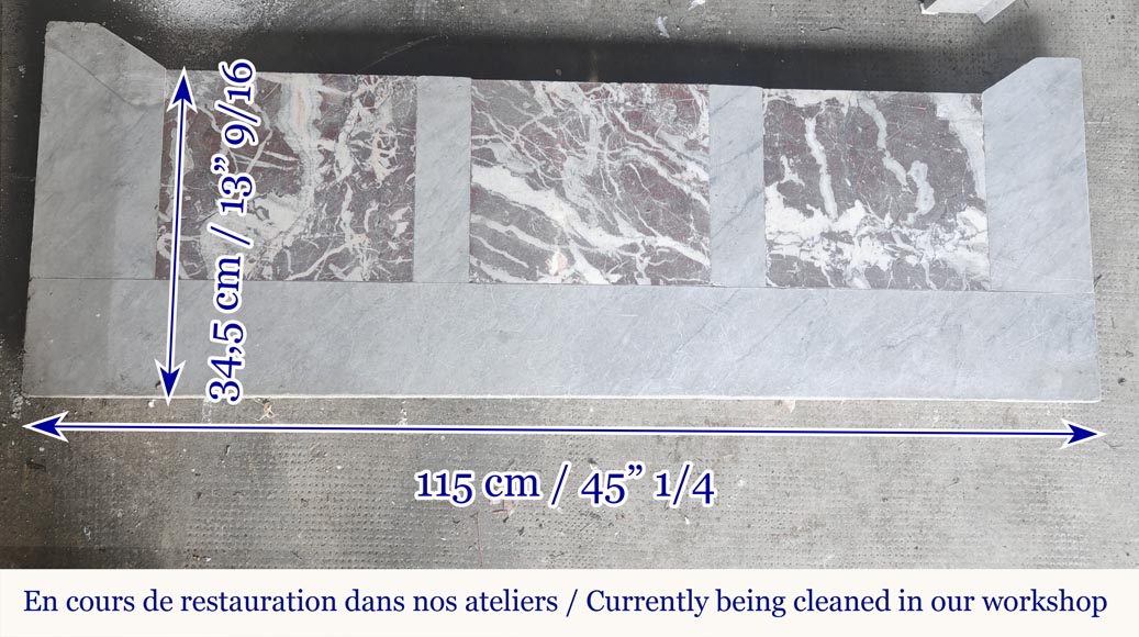 Louis XV style fireplace, Pompadour model, in light blue turquoise marble Louis XV style fireplace, Pompadour model, in light blue turquoise marble-7