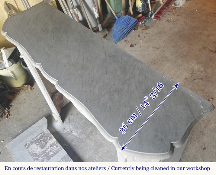 Louis XV style fireplace, Pompadour model, in light blue turquoise marble Louis XV style fireplace, Pompadour model, in light blue turquoise marble-8