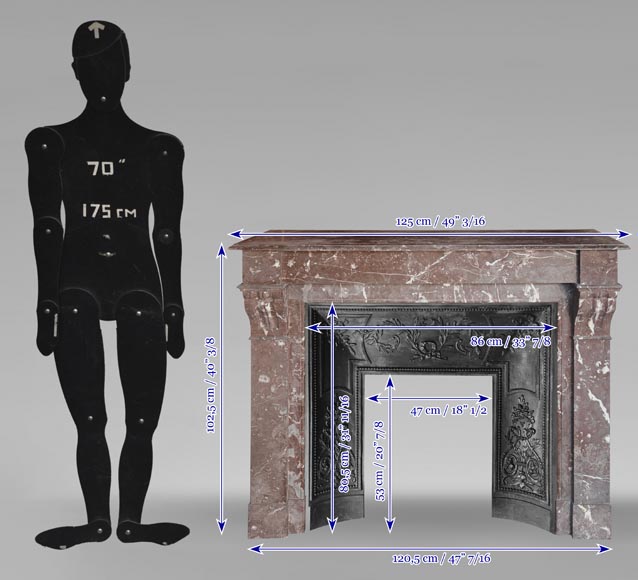 Napoleon III style fireplace with modillion in Rouge du Nord marble Napoleon III style fireplace with modillion in Rouge du Nord marble-9